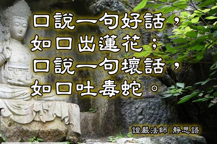 口說一句好話，如口出蓮花；
口說一句壞話，如口吐毒蛇。--證嚴法師